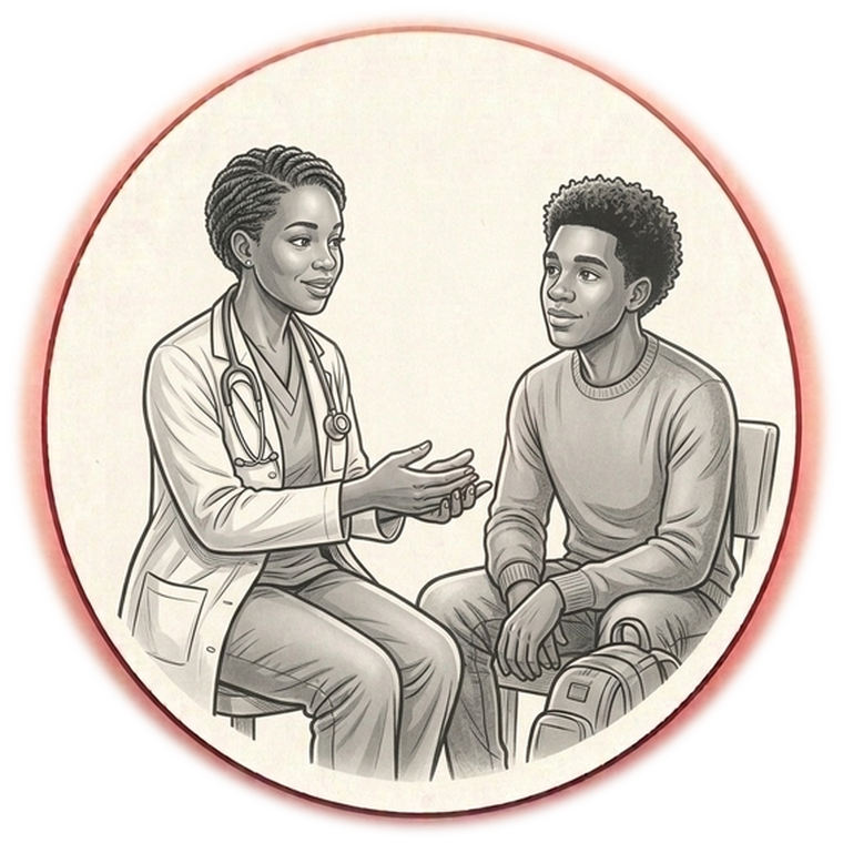 Clinician speaking with patient
